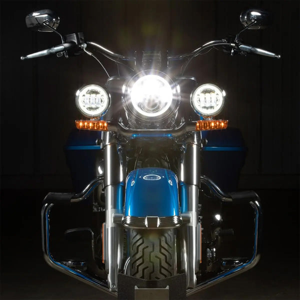 7" LED Black HALOMAKER®  Headlight (Daymaker Replacement) with Auxiliary Passing Lamps for Harley® Batwing Fairing & Softail