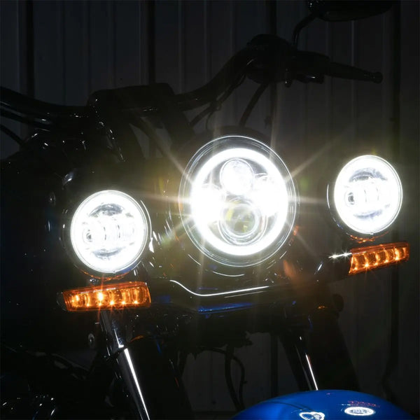 7" LED Black HALOMAKER®  Headlight (Daymaker Replacement) with Auxiliary Passing Lamps for Harley® Batwing Fairing & Softail