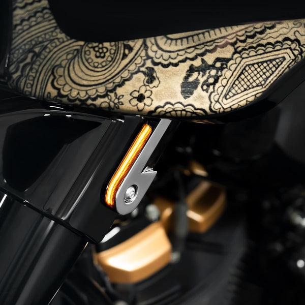 HOGWORKZ® Street Glide and Road King Billet Fork Turn / DRL Signals for '14-'25 | Chrome