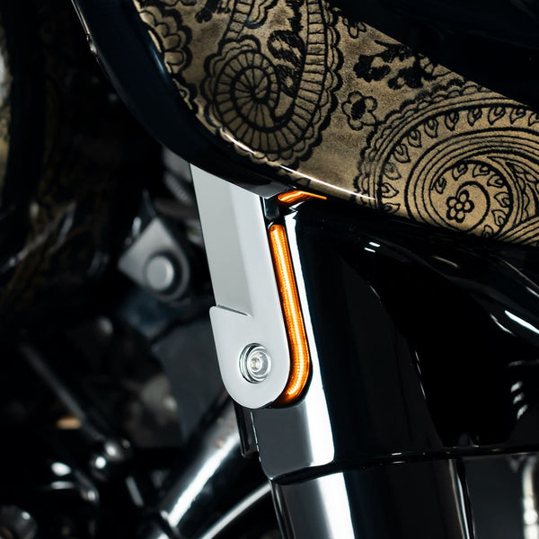 HOGWORKZ® Street Glide and Road King Billet Fork Turn / DRL Signals for '14-'25 | Chrome