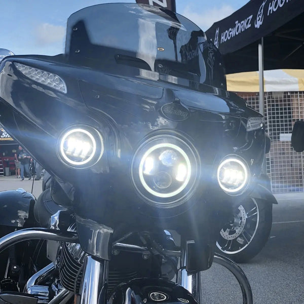 7" LED Black HALOMAKER®  Headlight (Daymaker Replacement) with Auxiliary Passing Lamps for Harley® Road King